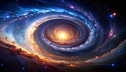 A vivid illustration of a galaxy, with swirling nebulae, stardust, and a bright, central core that radiates light