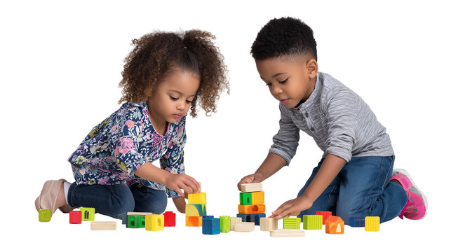 Two children playing with blocks