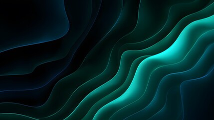Obraz premium Teal Abstract Wave with Flowing Lines and Contour Texture on Dark Background 
