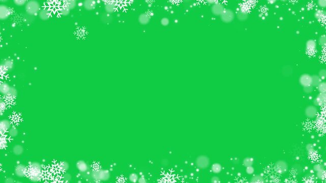 snow flakes and bokeh lights brder frame green screen animation,snow flakes new year and Christmas chroma key isolated social media motion design element - Powered by Adobe