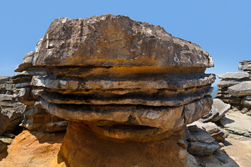 Peniche cliffs near Cabo Carvoeiro with sedimentary carbonate rocks from the jurassic in Portugal, Europe