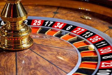 Roulette wheel. Casino. Gambling game. Roulette wheel on table in a casino. Roulette. The game in the casino. The concept of expectation of good luck.