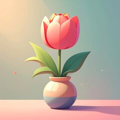 A pink tulip in a vase.  Pastel colors