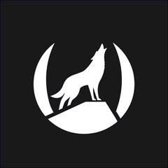 Howling wolf logo icon in vector style on black. Ideal for survival gear, forest tech, and wild nature branding.
