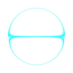 Abstract glowing cyan circle with horizontal neon line isolated on transparent background futuristic minimal design