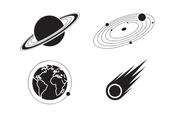 Stylized icons of planets earth saturn solar system and comet