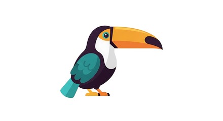 Naklejka premium Charming vector illustration of a vibrant tropical toucan bird, featuring its iconic large colorful beak and distinct plumage, ideal for nature-themed designs and children's content