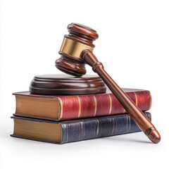 Judge gavel with books isolated on white background