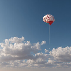 Brain Balloon Ascending in a Blue Sky