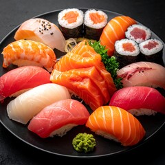 A platter of diverse sushi and sashimi