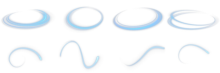 Luminous neon swirl with blue glowing line effect isolated on transparent background. Abstract futuristic light curve with particles, shiny decoration for holiday greeting, modern poster, or celebrati