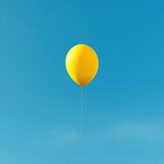 Yellow balloonon blue sky. Minimal concept