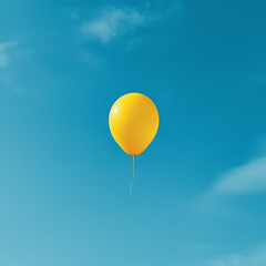 Yellow balloonon blue sky. Minimal concept. 