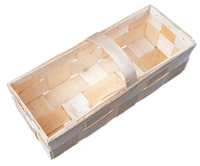 Wooden woven vegetable container. Isolated background.