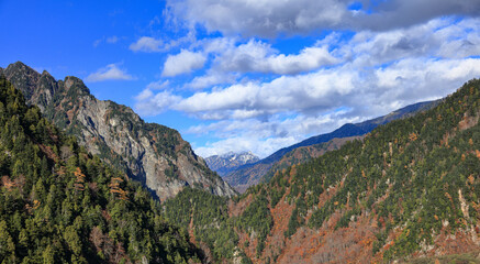 view of Tateyama Kurobe Alpine Route in autumn, Toyama Prefecture Japan.