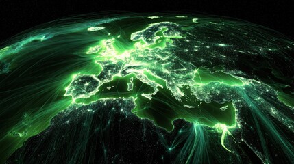 green glowing europe global network