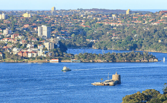 Fort Denison, Pinchgut Island. The famous landmark in Sydney Harbour with beautiful blue sea.