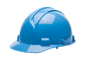 Fototapeta premium Bright blue safety hard hat for construction workers and industrial use isolated on transparent background