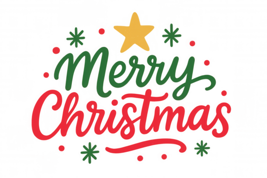 Merry christmas holiday greeting calligraphy with star and snowflakes, celebrating festive winter season transparent design