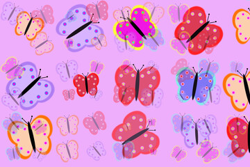 Whimsical Colorful Butterfly Pattern Purple Background Wings Dots
