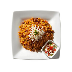 Delicious mexican rice dish with salsa isolated on transparent background