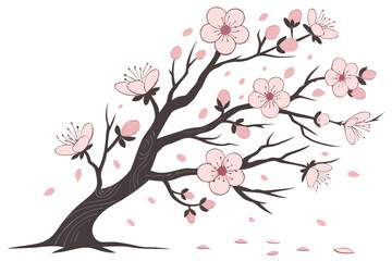 Elegant plum blossom tree vector illustration soft pink flowers scalable art