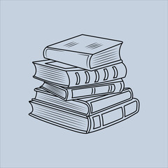 books pile hand drawing illustration