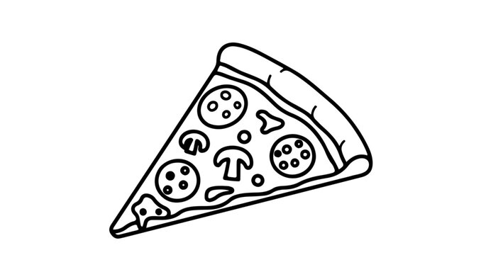 Illustration of a slice of pizza with pepperoni and mushrooms for coloring book
