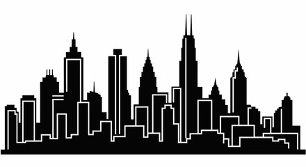 Fototapeta premium Silhouette of a city skyline, featuring iconic buildings and skyscrapers
