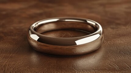 Elegant silver wedding band resting on textured brown surface, symbolizing love and commitment