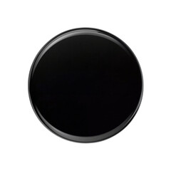 a glossy black circular solid object against a white background, with no shadows and high-definition quality.
