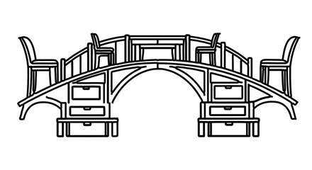 Illustration of a bridge with chairs, , unique and artistic design for outdoor seating