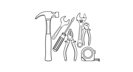 Hand drawn vector illustration of construction tools repair and building equipment