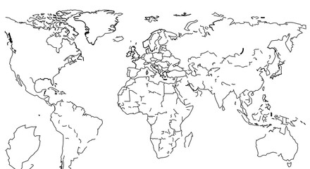World map outline vector illustration global geography with continents and countries