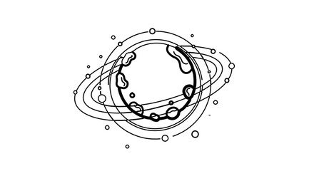 Illustration of a planet with rings, a celestial body in space with craters
