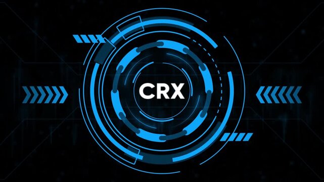 Futuristic Blue HUD Circle with CRX Text on Dark Digital Background abstract technology