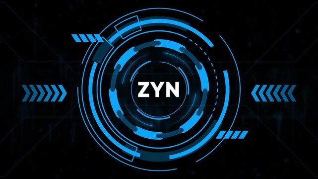 Futuristic Blue HUD Circle with ZYN Text on Dark Digital Background abstract technology