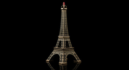 Eiffel Tower Miniature Display, Paris, France, Photography, Studio Setting, Side View, Iconic Architecture Representation