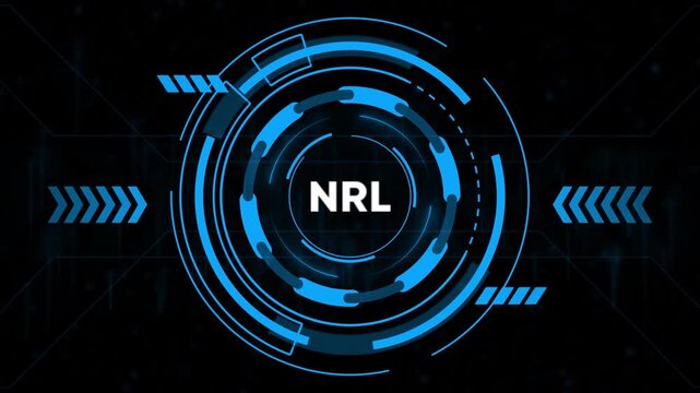 Futuristic Blue HUD Circle Interface with NRL Text on Dark Digital Background technology