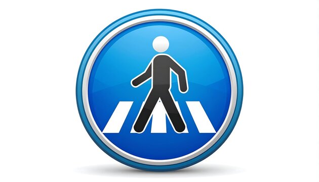 Blue circular pedestrian crossing symbol