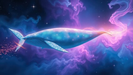 Fototapeta premium A majestic whale gracefully swims through a vibrant, colorful cosmic nebula