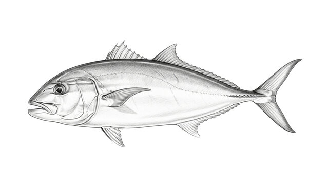 Realistic pencil sketch of a Yellowtail Amberjack fish