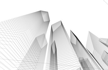 Fototapeta premium Abstract buildings architectural drawing 3d
