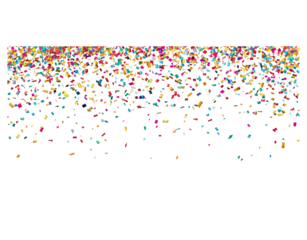 confetti falling on a white background, a colorful celebration, a party banner with a copy space area for text.