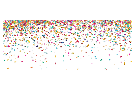 confetti falling on a white background, a colorful celebration, a party banner with a copy space area for text.