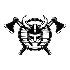 Illustration of a viking helmet and axes isolated on white background