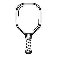 Vector art of a black and white line drawing of a pickleball paddle isolated on white background