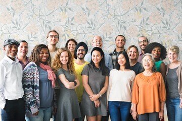 A team of diverse people doing a group photo