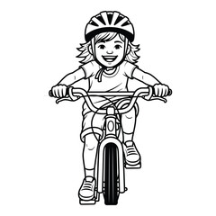 Vector art of a happy girl rides her bicycle with a helmet isolated on white background