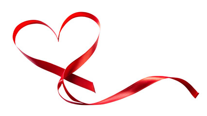 Elegant red ribbon shaped as a heart isolated on transparent background, a symbol of love and affection, perfect for valentines day and romantic occasions